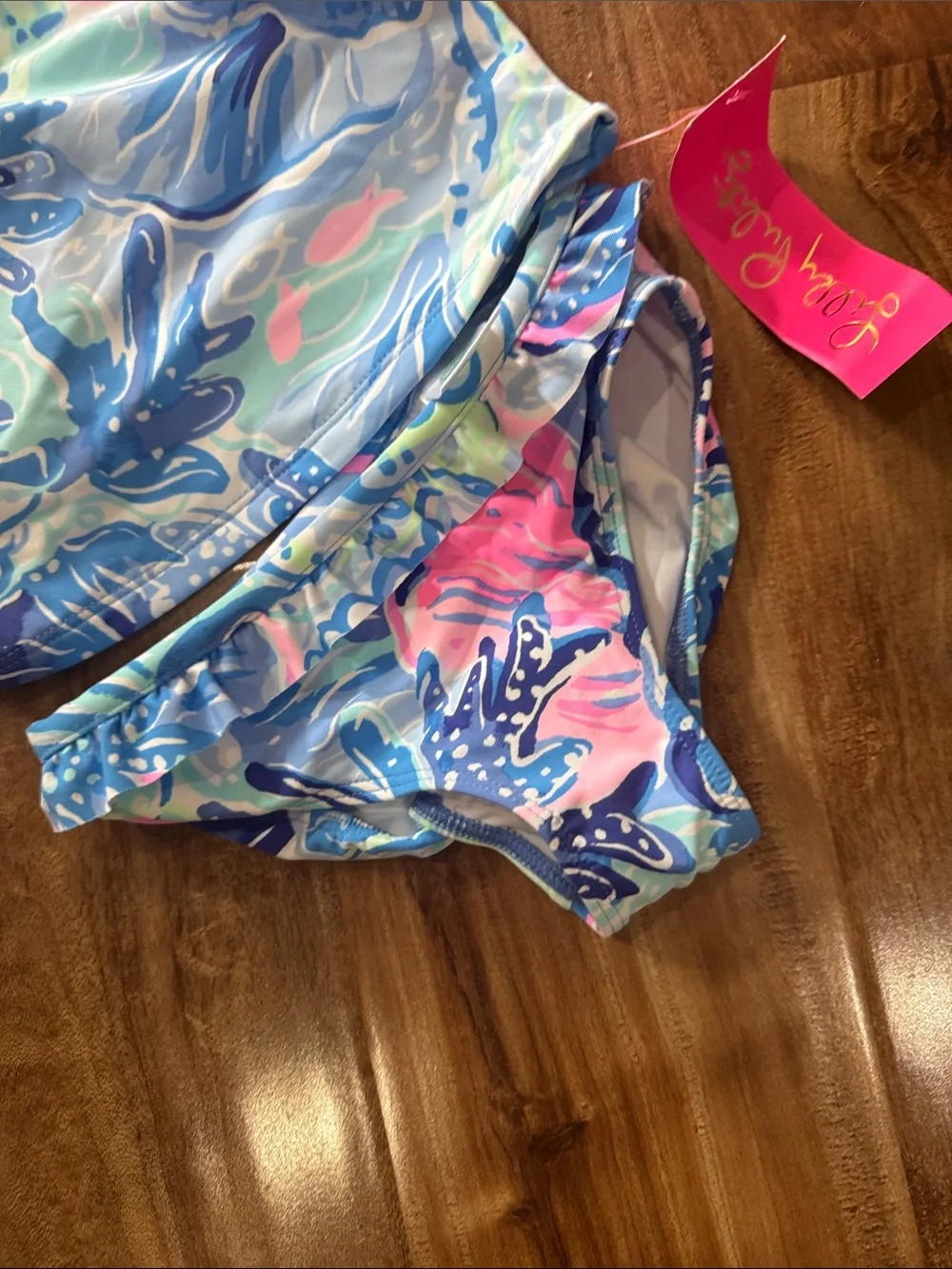 Lilly Pulitzer Girls' Blue, Pink & Mint Tropical Tankini Set size 4 NWT’s
